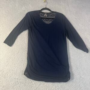 Vanity navy laser cut long sleeve top with geometric shape cut outs women’s sz L